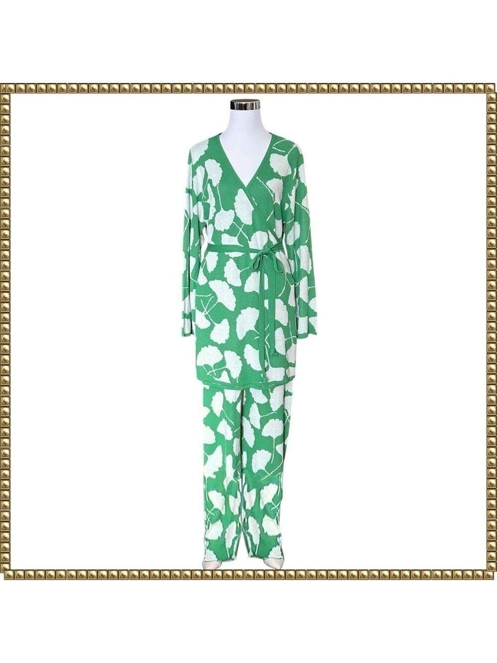 Diane Von Furstenberg Target Green Flare Knit Pants Large - Picture 2 of 10